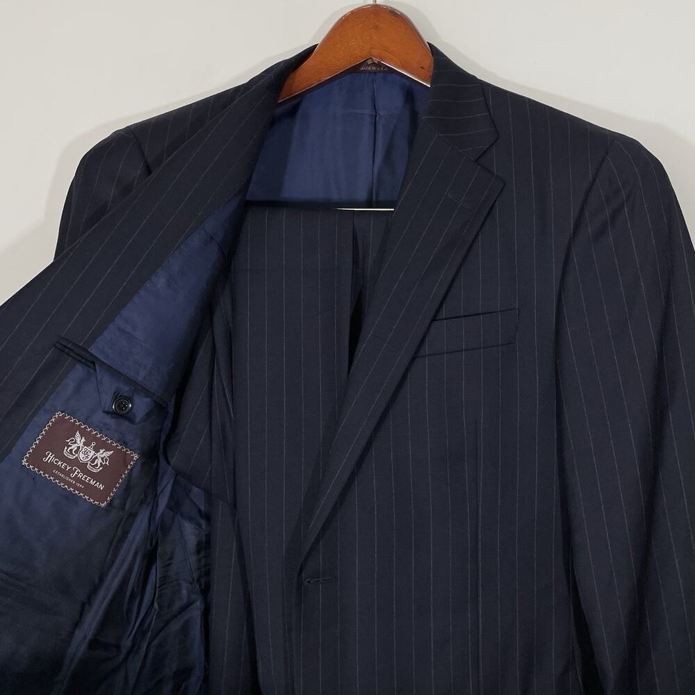 Hickey Freeman Midnight Navy Rope Stripe Suit 40R Pants 34 X 31